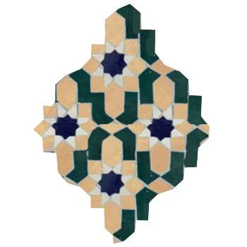 Mosaic House Moroccan tile Dazzle 14-24-3-1 Natural, Unglazed, Terracotta Sea Green Midnight Blue White  zellige, mosaic, zellij, field, pattern, glaze, intricate, classic 